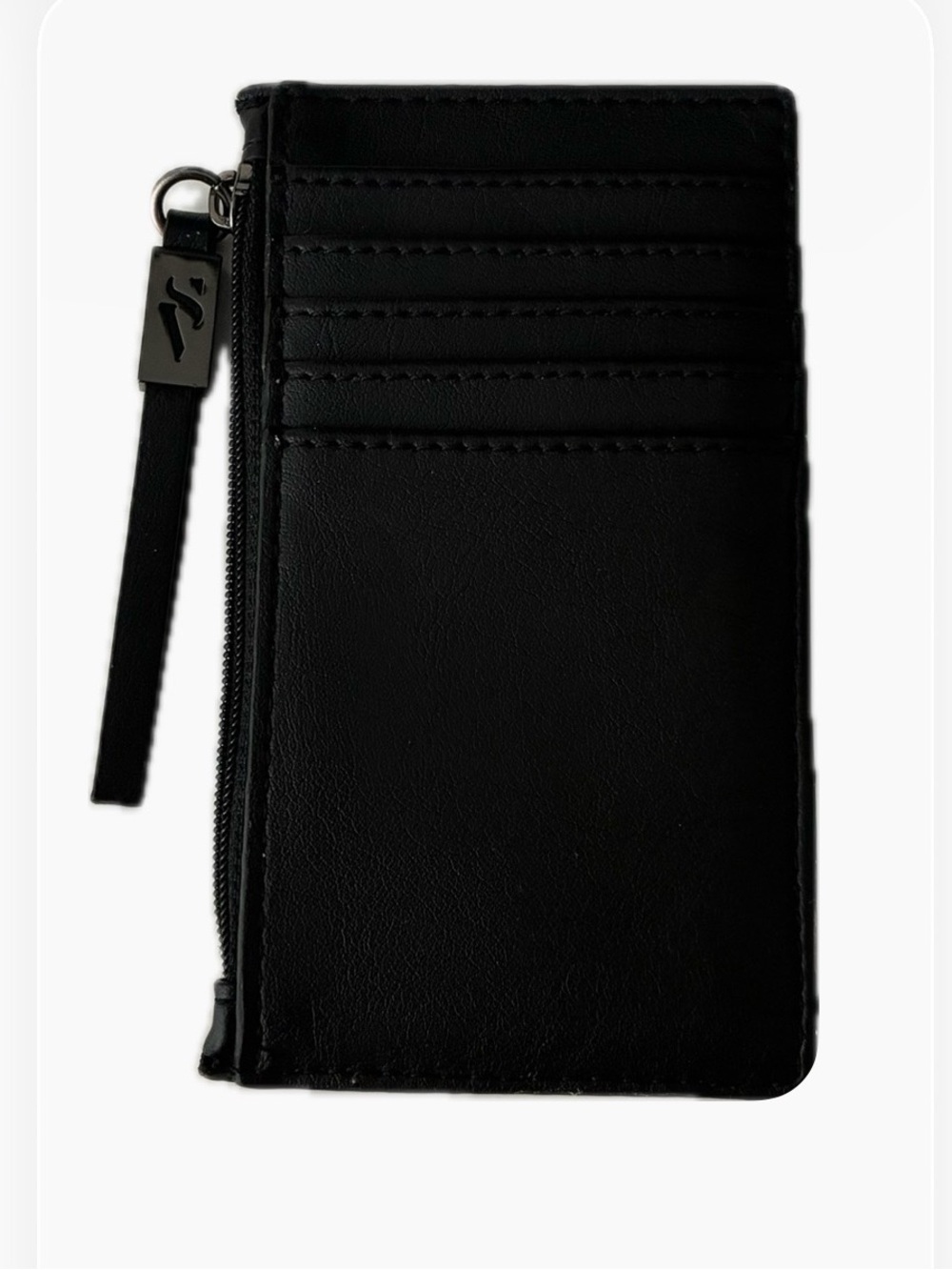 Black Leather Card Wallet with Zip and Wristlet